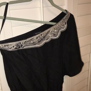 White House black market silk off shoulder shirt